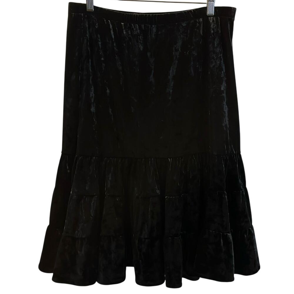 New York & Co Black Crushed Velvet Skirt Womens Size Medium Midi Whimsigoth
